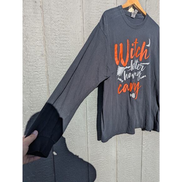 Long sleeve funny Halloween shirt black crew neck size xl fall witch witchy - Picture 2 of 4
